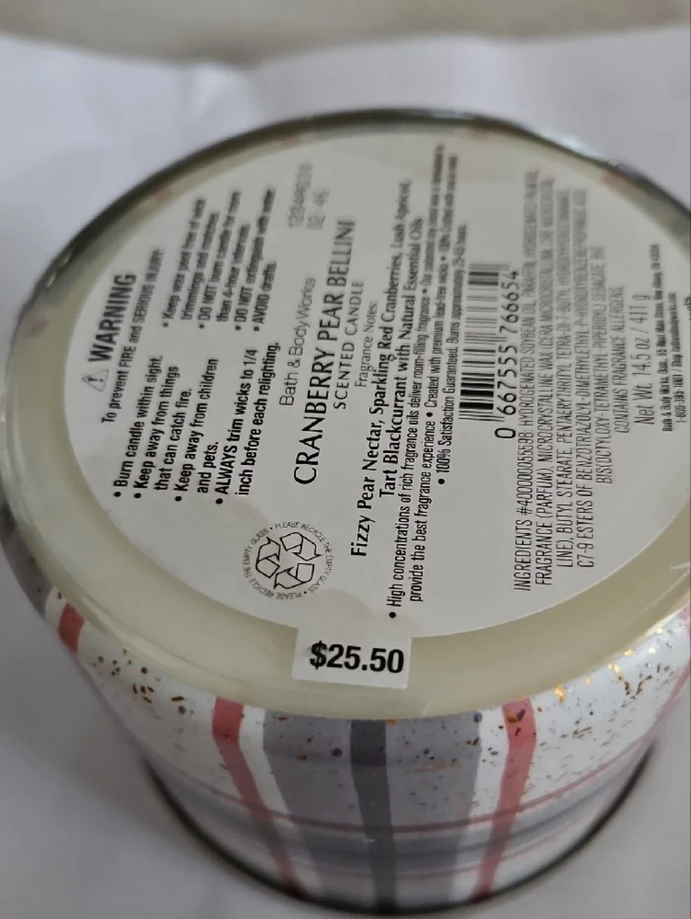 Bath & Body Works Cranberry Pear Bellini Candle - Gold, Red & Green Plaid Jar